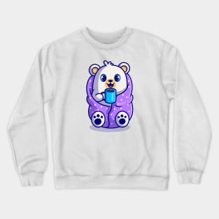 Cute Polar Bear Wearing Blanket And Drink Hot Coffee Cup Cartoon Crewneck Sweatshirt